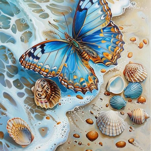 Diymood DIY 5D Diamond Painting Kits for Adults Butterfly - Paint with Diamond Art Kits for Adults Beaches Full Drill Round Canvas Mosaic Beginner Home Wall Decor Gift 12x16 inch z10