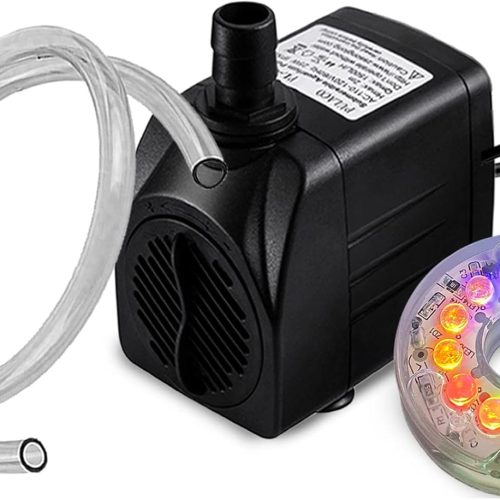 10Watt 160GPH Submersible Fountain Pump with Automatic Color Changing LED Light and flow regulator for Water Feature, Outdoor Pond, Aquarium fish tanks