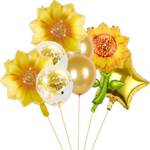 Yellow Sunflower Birthday Balloons Aluminum Foil Sunflower Shaped Mylar Balloons for Sunflower Theme Party Wedding Baby Shower Decor (8Pcs)