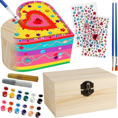 1 Crafts for Girls 8-12, 2 Pack DIY Wooden Jewelry Box Art Craft Supplies Painting Kit for Kids Ages 4-6 6-8 5 7 9 10 11 Year Old Girl Birthday Party Favors Toys Mothers Valentines Day Gifts
