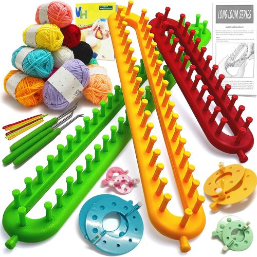 1 Knitting Loom Kit 35PC Scarf Loom Knitting Kit for Beginners, Quick Loom Knitting for Beginners Adult/Kids Contain Instructions, Pom Pom Maker and Yarn for Crochet Blanket Kit