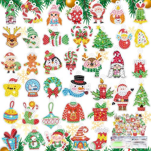 1 38 PCS Christmas Gem Diamond Art Painting Gift Tags Kit,5D DIY Diamond Mosaic Painting by Numbers Hanging Decoration Labels Kit,Creative Arts and Crafts Set and Handmade Gift