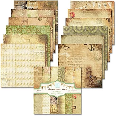1 Vintage Scrapbook Paper Aesthetic Patterned Paper 12×12,24 Sheets Double-Sided Old Decoupage Journaling Papers Pad for Holiday Cardmaking DIY Origami Decorative Craft Papers.