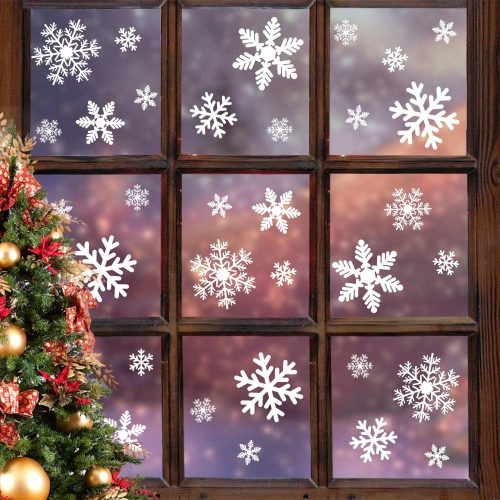 1 135Pcs Christmas Window Clings Snowflakes Window Decals Static Window Stickers for Christmas Decorations Windows Décor Ornaments Xmas Party Supplies Thanksgiving Party Décor