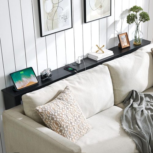 78.8" Long Console Table with Power Outlets, 7.9" Narrow Sofa Table with USB & Type-C Ports, Skinny Behind Couch Tables with Charging Station, Entryway Table for Hallway, Living Room, Black