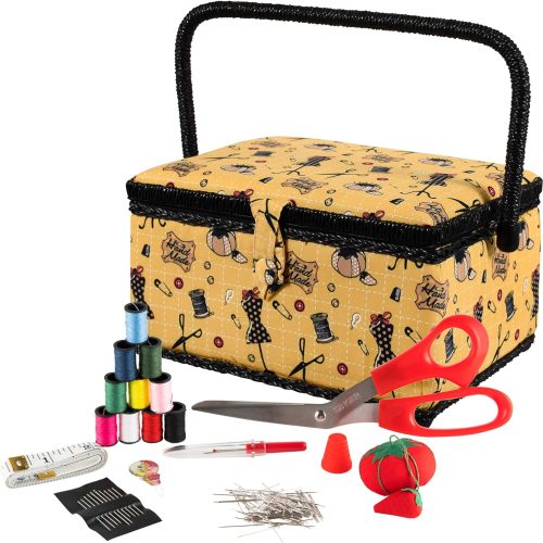 1 07230 Sewing Basket with Sewing Kit, Needles, Thread, Pins, Scissors, and Notions, Florence,