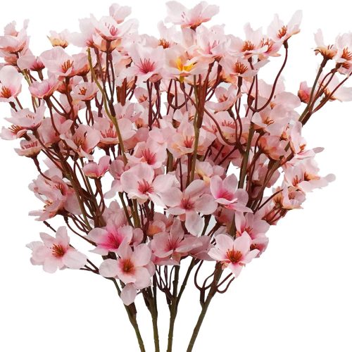 1 4Pcs Artificial Cherry Blossom Flower, Silk Peach Flowers Fake Plants Arrangement for DIY Garden Home Wedding Party Decor Pink
