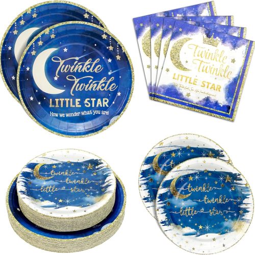 1 180PCS Twinkle Twinkle Little Star Party Supplies Serve 60,Little Star Paper Plates and Napkins Kit for Guests Gender Reveal Birthday Party Plates Baby Shower Decorations.