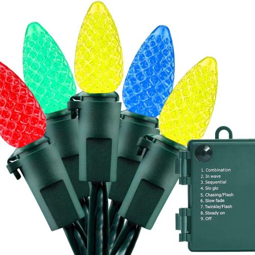 1 Battery Operated 18ft 50 LED C3 String Lights - Multicolor, Waterproof, Indoor/Outdoor Christmas Tree Wreath Party Decoration