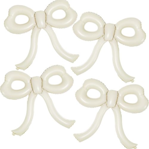 1 4 Pcs Bow Birthday Decorations Cream Bow Balloons for Girl Women Bow Themed Party Decorations Giant Foil Beige Balloons for Birthday Baby Shower Gender Reveal Wedding Decor Party Supplies