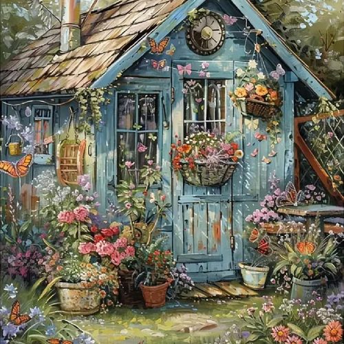 1 Flower Paint by Numbers Kit for Adults On Canvas,DIY Easy Adult Paint by Number Kits Garden House,Paint by Color Acrylic Paint Painting Butterfly Home Wall Decor 16x20inch (Without Frame)