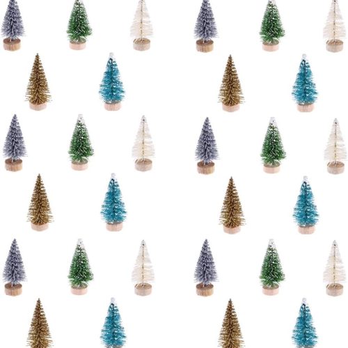 1 60 Pcs Mini Christmas Tree Bottle Brush Trees Plastic Sisal Trees with Wood Base for DIY Crafting,Displaying and Desktop Home Decoration Christmas Decoration,5 Colors