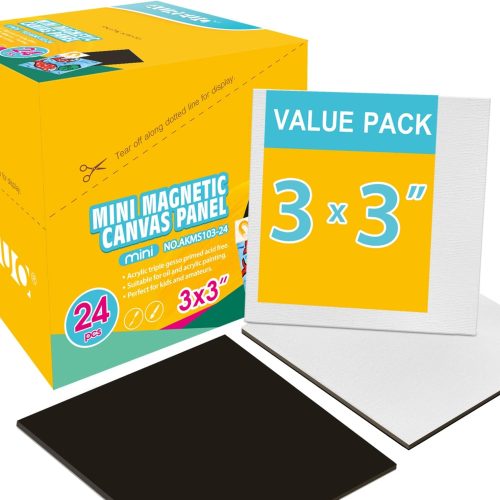 1 Mini Magnetic Canvas Panel 3x3 Inch / 24 Pack - Small Square Flat Canvas Board with Magnet Back Art Gift Set Bulk Pack Tiny Thin Canvases for Halloween Painting & Craft