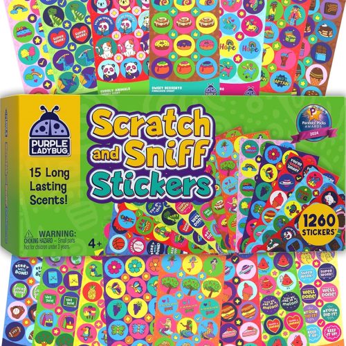 1 Purple Ladybug 1260 Variety Scratch and Sniff Stickers - 15 Unique Scents - Fun and Motivational Rewards for Kids and Teachers Must Haves, Smelly Sticker for Classroom, & Back to School Gift
