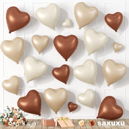 1 Brown Cream Heart Balloons, Heart Shaped Ballons, 20 Pcs 5/10/18 inch Apricot Beige Coffee Foil Love Balloons for Valentine's Day Wedding Engagement Bridal Showers Anniversary Celebrations