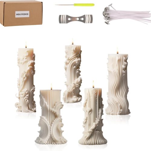 1 Roma Pillar Silicone Candle Mold with Wick Pin and 50 Wicks Epoxy Wax Molds Silicone Shapes Taper Mold for Candle Craft Making Gift Decoration