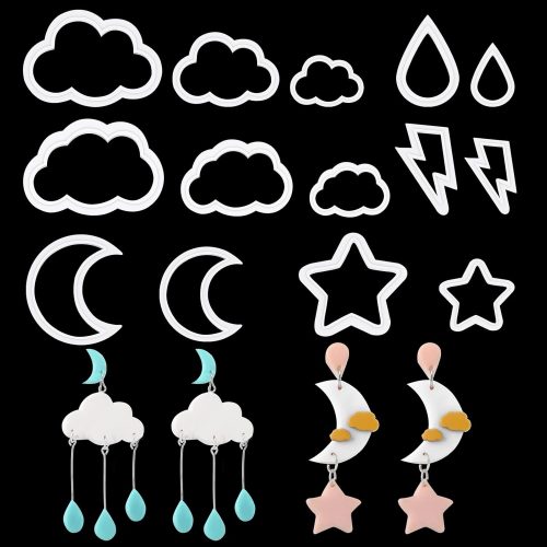 1 14 Pcs Polymer Clay Cutters Set, Cloud Moon Star Crescent Clay Earring Cutters Rain Drop Lightning DIY Jewelry Making Supplies for Beginners Adults Christmas Gifts