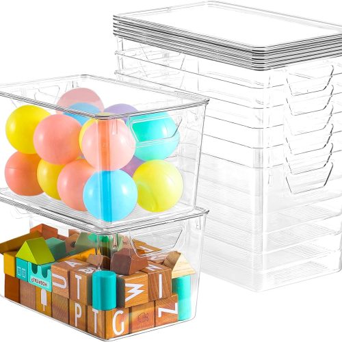 6 Pack Clear Storage Bins with Lids, 7 Quart Stackable Storage Boxes for Storage and Organization, Plastic Storage Containers with Lids, Plastic Bins with Handles for Office, Bedroom, Study Room
