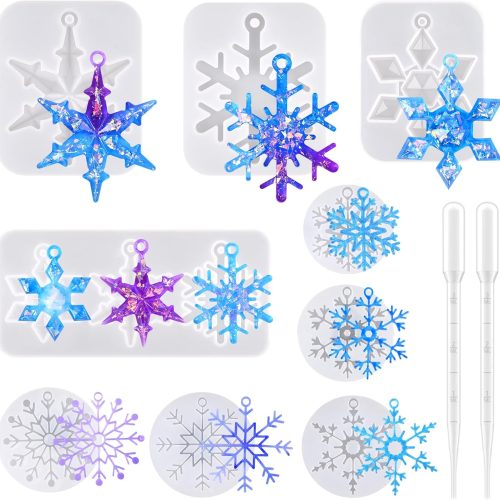 Snowflake Resin Molds Silicone, 9 Pieces Snowflake Resin Casting Molds, Christmas Ornament Resin Molds DIY Resin Crafts Jewelry Pendant Xmas Gift Winter Home Decoration