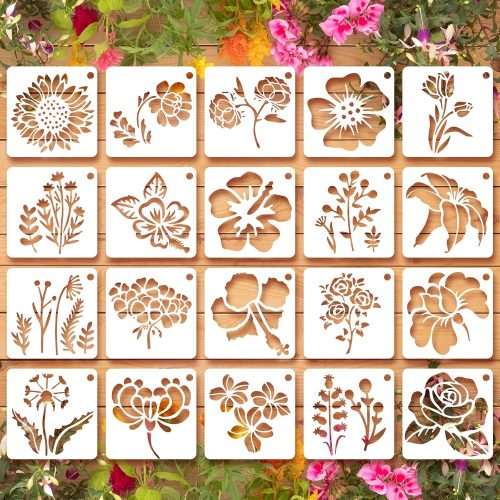 20 Pcs 2.95 Inch Flower Stencils for Crafts, Rock Painting, Home Decor