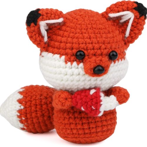 Crochet Kit for Beginners, Animal Crochet kit for Starters with Instructional and Step-by-Step Video Tutorials, Complete Crochet Accessories, Crochet Kit for Adults,Easy Starter Present(Fox)