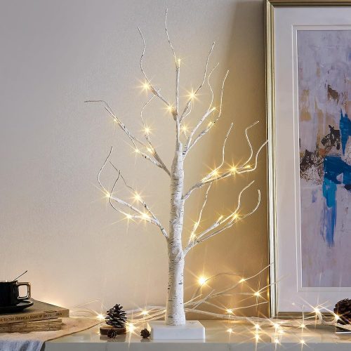 1 Vanthylit Lighted Tree, White Birch Tree with LED Lights, Prelit Artificial Tree with Timer, Centerpiece Tree Light for Christmas Decorations, Light Up Tabletop Tree Home Decor (2 FT, Warm White)