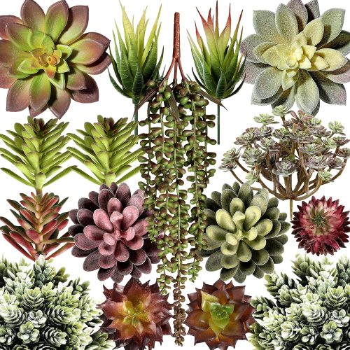 1 Artificial Succulent Plants Fake Assorted - 16 Pack - Unpotted Face Succulent Plants - Realistic Textured Succulents Picks - Fake Plants for Decoration - Faux Aloe Cactus Plant Bulk