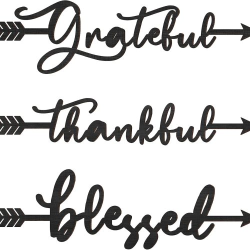 1 Yookeer 3 Pcs Thankful Grateful Blessed Letter Sign Wood Cutout Sculptures Arrow Signs Wall Decor Black Letters Rustic Wall Art for Home Bathroom Bedroom Farmhouse Kitchen Thanksgiving Decor(Black)