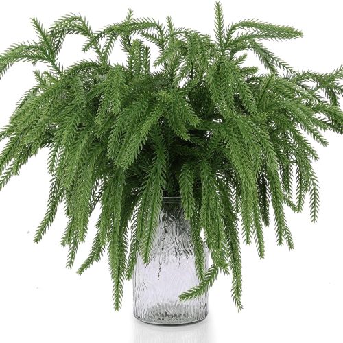 1 50 Pcs Christmas Norfolk Pine Picks, Norfolk Pine Artificial Greenery Branches DIY Crafts Faux Christmas Pine Branches for Crafts Xmas Indoor Outdoor Home Decor (50)