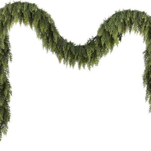 1 N&T NIETING 9ft Christmas Cedar Garland with Realistic Soft Thickness Pine, Artificial Green Faux Cedar Pine Garland for Fireplace Mantle Fireplace Indoor Outdoor Holiday Party Home Decoration