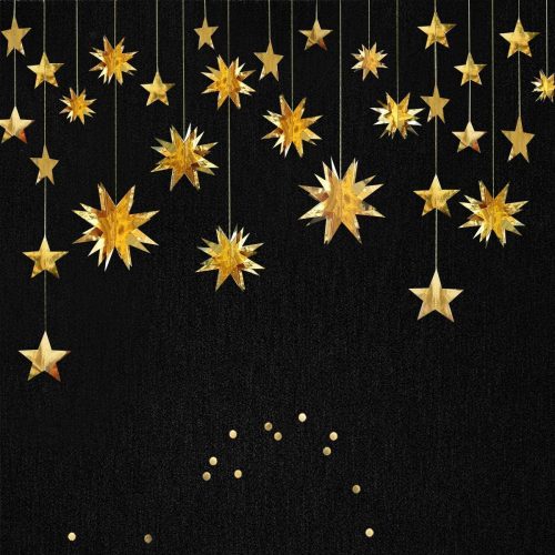 1 pinkblume Gold Party Decorations Star Garlands Streamer Gold 3D Stars Metallic Paper Hanging Bunting Banner for Birthday Wedding Baby Bridal Shower Holiday Christmas Ramadan EID Mubarak Party Supplies