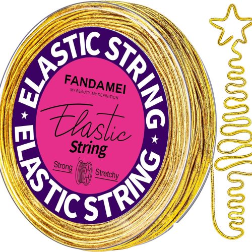 1 FANDAMEI 1.2mm Metallic Elastic String, Gold Stretch Cord for Craft Gift Jewelry Making, Elastic Cords Ribbon for Hair Braids, Elastic String for Bracelets, Beading Cord Stretchy Christmas Crafts DIY