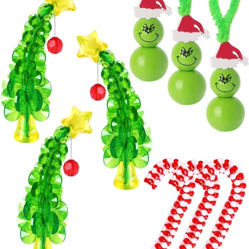 1 Christmas Crafts for Adults,30 Sets Christmas Beaded Ornament Kit to Make-Including 12 PCS Green Monster/6 PCS Tree/12 PCS Candy Cane,Christmas Tree Decorations (Assembly Needed)