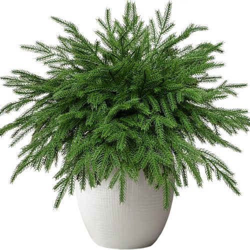 1 50 Pcs Christmas Real Touch Norfolk Stems, Artificial Pine Branches Faux Pine Sprigs Fake Greenery Stems Pine Picks for DIY Holiday Accessories Christmas Wreath Home Decoration