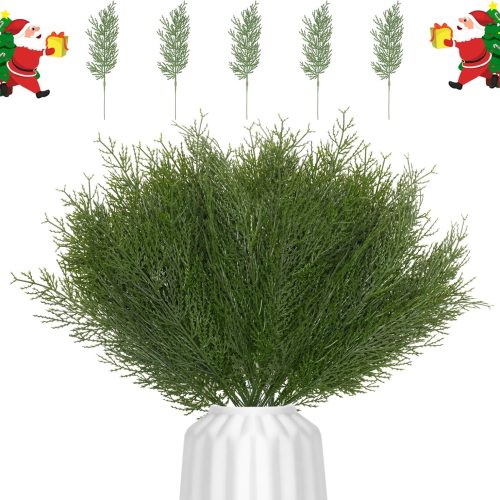 1 Artificial Pine Branches Christmas Faux Cedar Stems Cedar Pine Picks Branches,Green Cedar Sprigs Christmas Greenery Pine Picks for Wreath Craft DIY Winter Home Decorations,40PCS