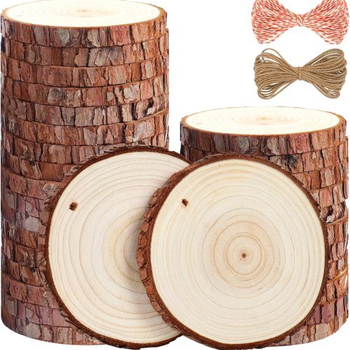 1 5ARTH Natural Wood Slices - 30 Pcs 3.5-4 inches Craft Unfinished Wood kit Predrilled with Hole Wooden Circles for Arts Wood Slices Christmas Ornaments DIY Crafts