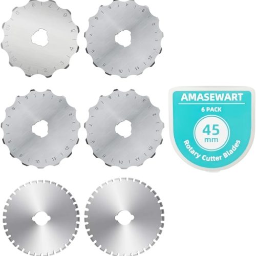 1 AMASEWART 45mm Crochet Edge Rotary Cutter Blades, Skip Stitch Rotary Blades Fits Fiskars Olfa, Perforating Rotary Replacement Blade, Pack of 6