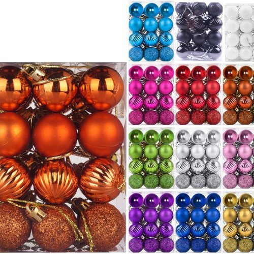 1 Emopeak 24Pcs Christmas Balls Ornaments for Xmas Christmas Tree - 4 Style Shatterproof Christmas Tree Decorations Hanging Ball for Holiday Wedding Party Decoration (Orange, 1.3"/3.2CM)