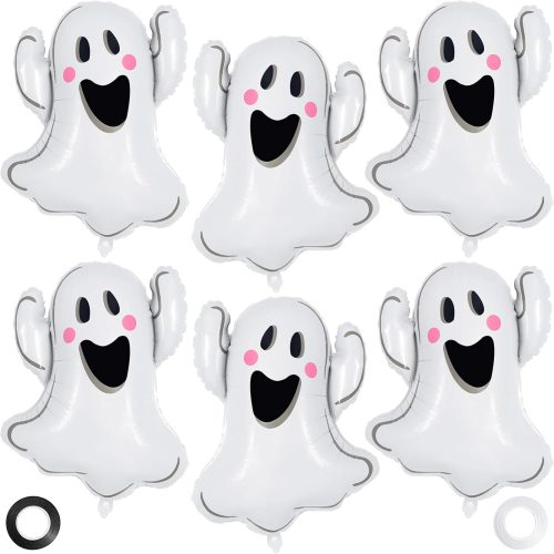 1 Halloween Ghost Balloons, 6 Pcs White Ghost Shaped Foil Balloon, Large Mylar Balloons for Trick or Treat Halloween Themed Party Decoration