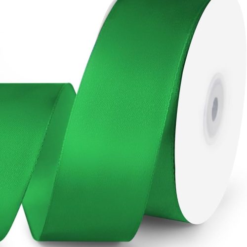 1 KMER LIFE 1-1/2" Wide x 50 Yards Green Single Faced Polyester Satin Ribbon for Wedding Decor, Wreath, Crafts, Gift Wrapping & Other Projects