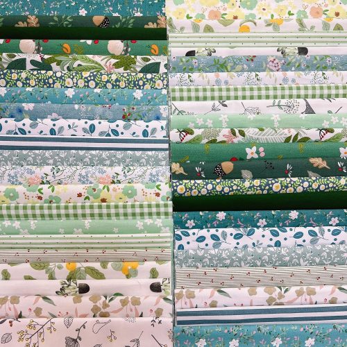 1 42Pcs 9.8" x 9.8"(25 * 25CM) Cotton Fabric DIY Making Supplies Quilting Patchwork Fabric Fat Quarter Bundles DIY for Quilting Cotton Patchwork Cushions (Green, 9.8" x 9.8")