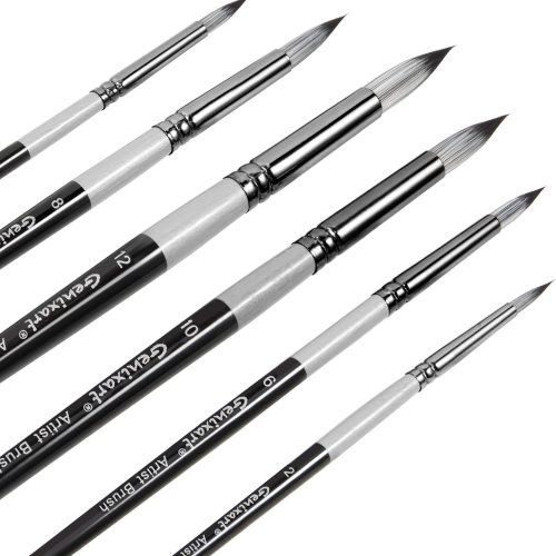 1 Round Pointed Tip Paint Brushes Set, 6 Pcs Artist Paintbrushes for Acrylic Oil Watercolor Gouache Painting, Premium Nylon Hair Art Paint Brush for Beginners and Professionals
