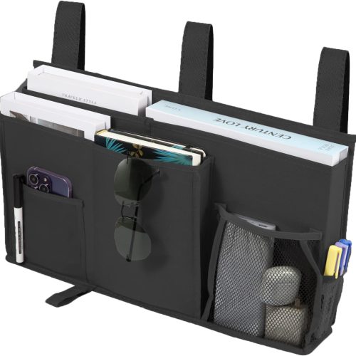 ide Caddy - Bunk Bed Organizer, Hanging Storage Bag with 8 Pockets for Dorm Rooms, Hospital Beds, Camping - Black