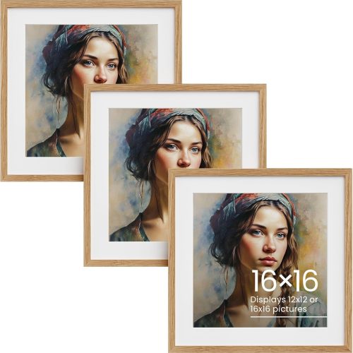 1 Vivelove 16x16 Oak Wood Picture Frames Set of 3-16x16 Poster Frames Frame with Mat to 12x12 Graduation Picture Display,Family Picture,Wedding Picture Tabletop & Wall Decoration