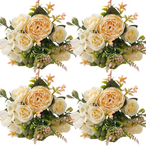 1 ASTRYAS Artificial Flowers, 2Pcs Fall Fake Peonies Silk Hydrangea Flower Small Faux Orange Flowers for Centerpieces for Decoration, Fall Flowers Wedding Bouquets for Party Home Décor (Orange)