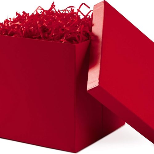 1 Hallmark Medium Gift Box with Lid and Shredded Paper Fill (Red 7 inch Box) for Birthdays, Graduations, Anniversaries, Christmas, Valentine's Day, All Occasion