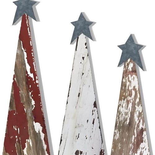 1 Soaoo 3 Pcs Christmas Tree Wooden Tabletop Decoration Rustic Farmhouse Wooden Tree with Standing Top Star Christmas Centerpieces for Xmas Holiday Table Home Decor