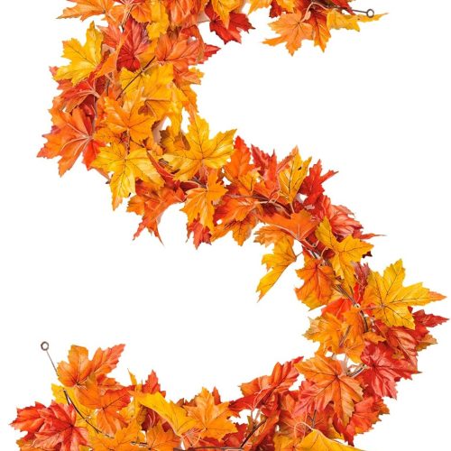 1 2 Pack Fall Maple Leaves Garland Artificial 5.6ft Fake Autumn Leaf Foliage Garland Hanging Vines for Indoor Outdoor Home Halloween Thanksgiving Wall Mantel Party Decor