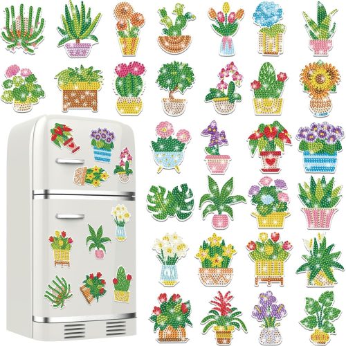 1 chiazllta 30 Pcs Summer Diamond Painting Magnets Flower Arts Crafts Kit Flower Refrigerator Magnetic Sticker Diamond Fridge Magnet for Adults DIY Home Decoration