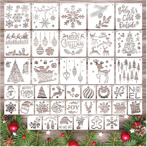 1 Christmas Stencils for Crafts Ornament Reusable Holiday Christmas Window Snow Stencil for Painting on Wood DIY Glass Wall Furniture Door Hanger Sign (crafts39) 